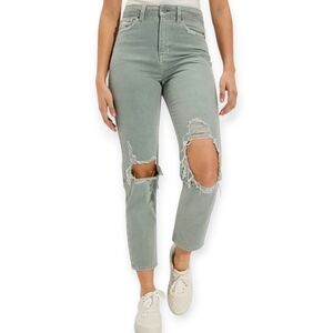 American Eagle Dusty Sage Distressed High Waisted Mom Straight Women's Size 0